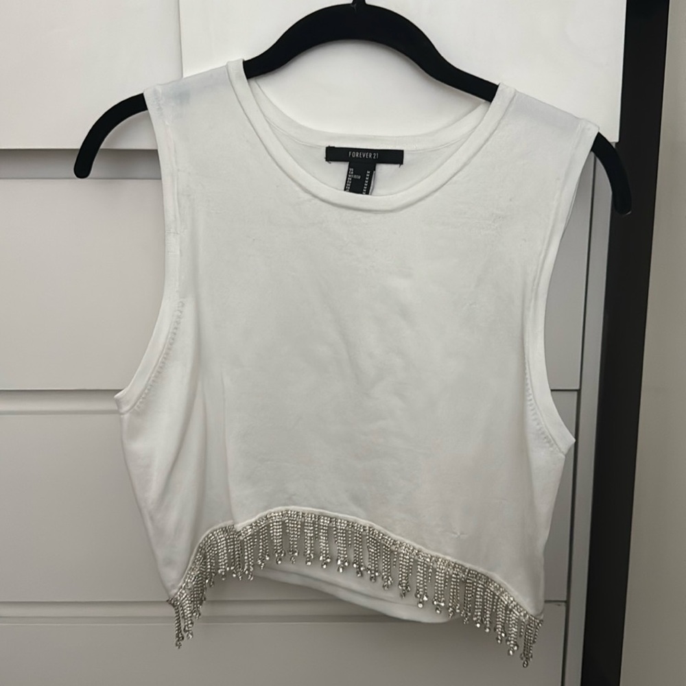 Forever 21 White Sleeveless Top with Silver Accents